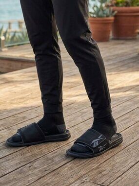 Reebok Black Slide Sandals with Velcro